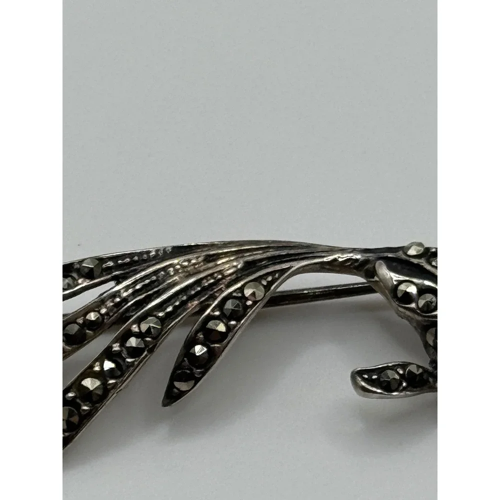 Sterling Silver Marcasite Fish Brooch Pin‎